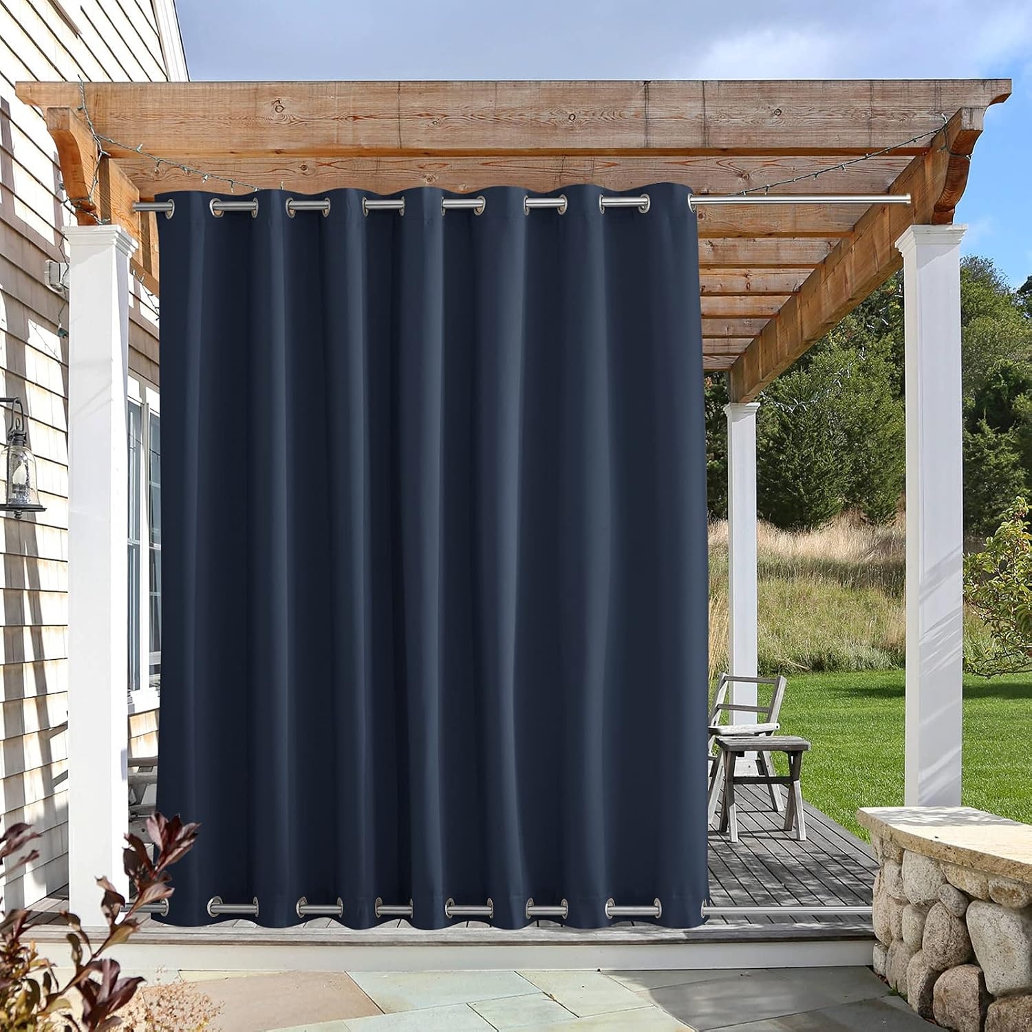 image:imageNICETOWN Weighted Outdoor Curtains for Patio Waterproof W52xL84 in 2 PanelsNavy Blue