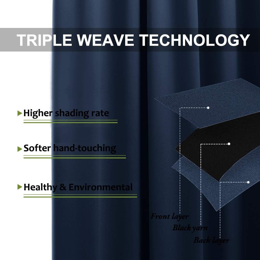 image:imageNICETOWN Weighted Outdoor Curtains for Patio Waterproof W52xL84 in 2 PanelsNavy Blue