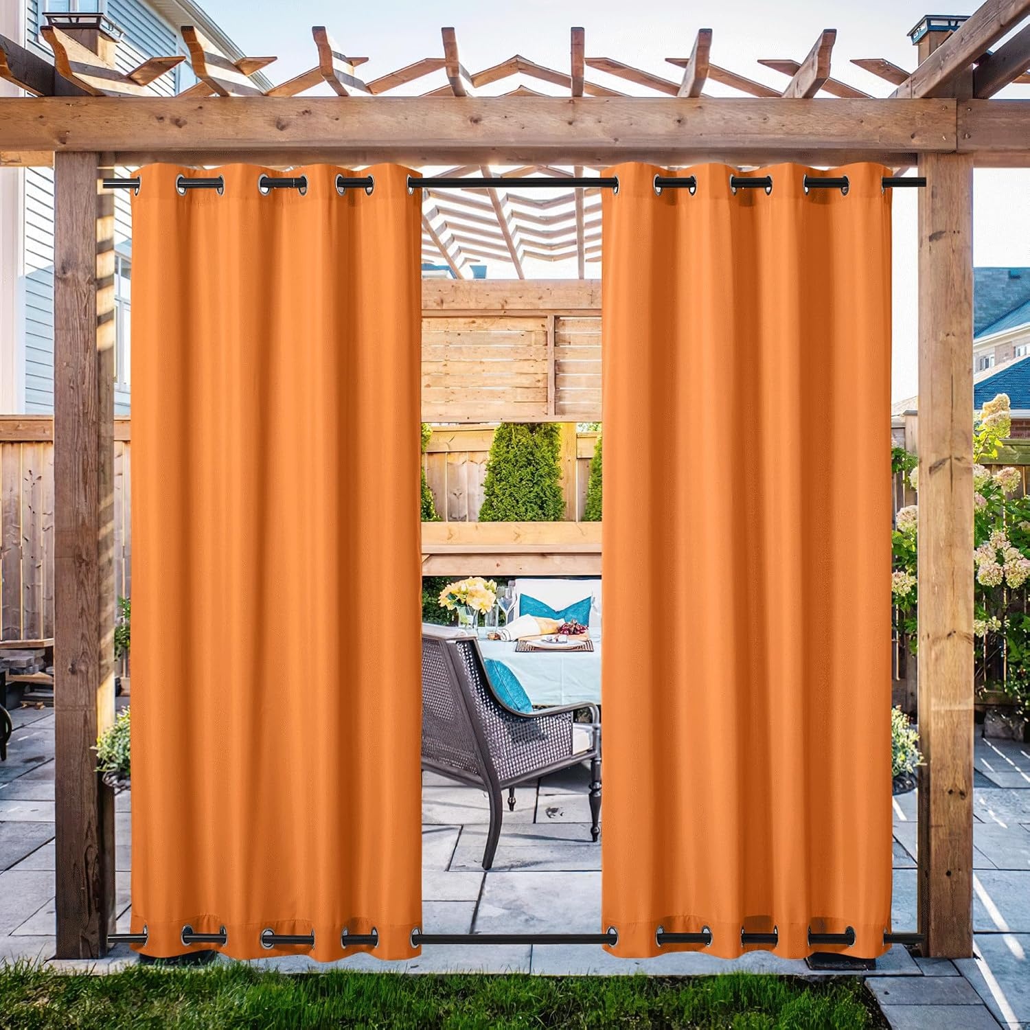 image:imageNICETOWN Weighted Outdoor Curtains for Patio Waterproof W52xL84 in 2 PanelsOrange