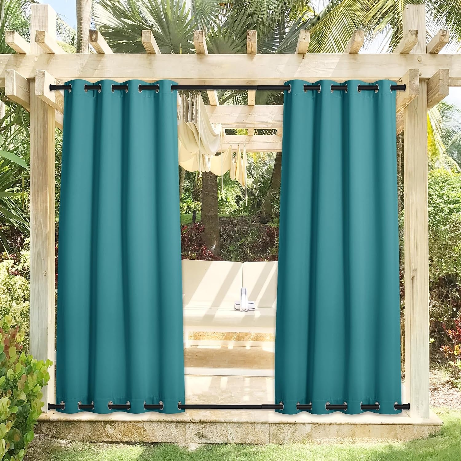 image:imageNICETOWN Weighted Outdoor Curtains for Patio Waterproof W52xL84 in 2 PanelsPeacock Teal