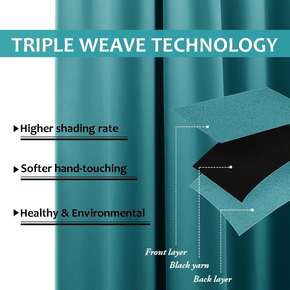 image:imageNICETOWN Weighted Outdoor Curtains for Patio Waterproof W52xL84 in 2 PanelsPeacock Teal