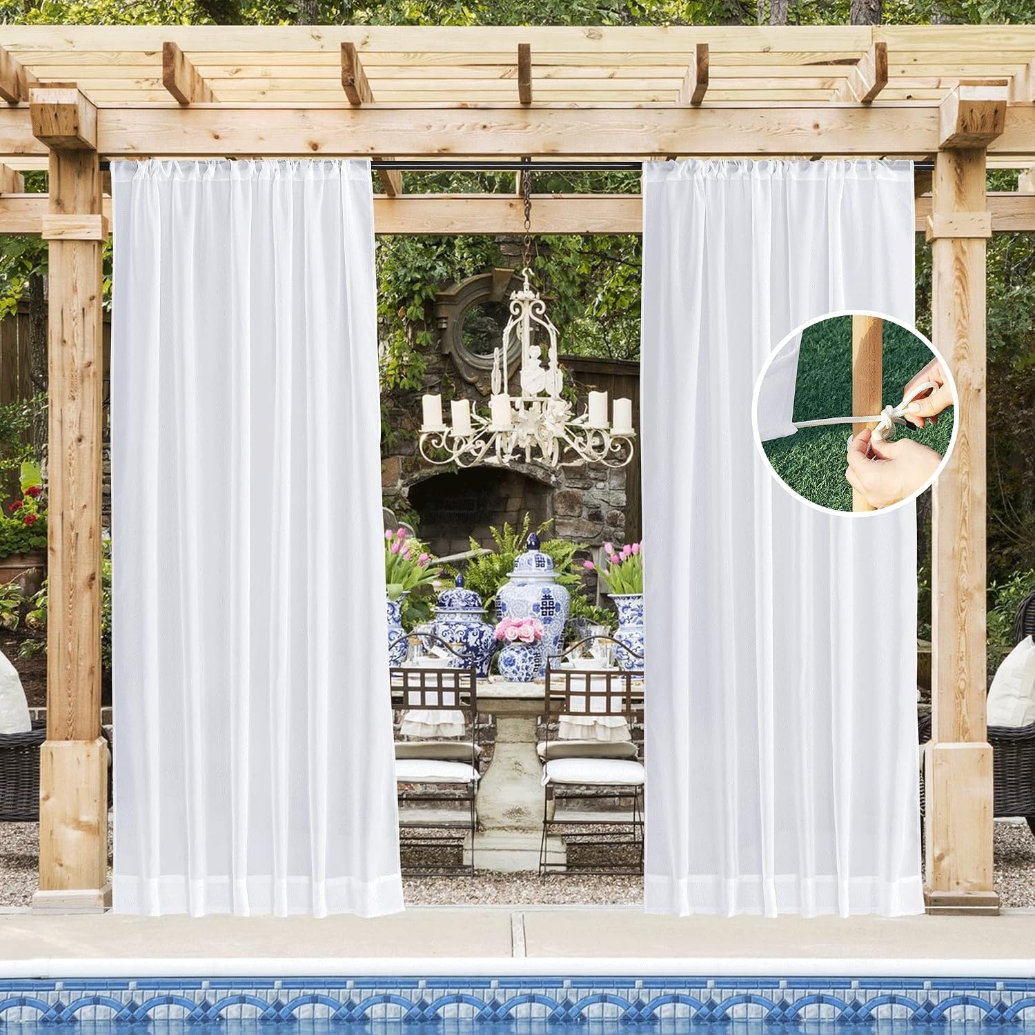 image:imageNICETOWN Weighted Outdoor Curtains for Patio Waterproof W52xL84 in 2 PanelsSheer White