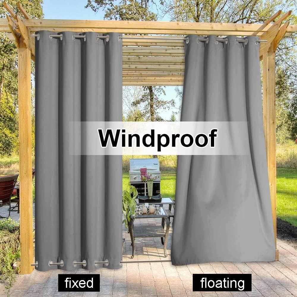 image:imageNICETOWN Weighted Outdoor Curtains for Patio Waterproof W52xL84 in 2 PanelsSilver Gray