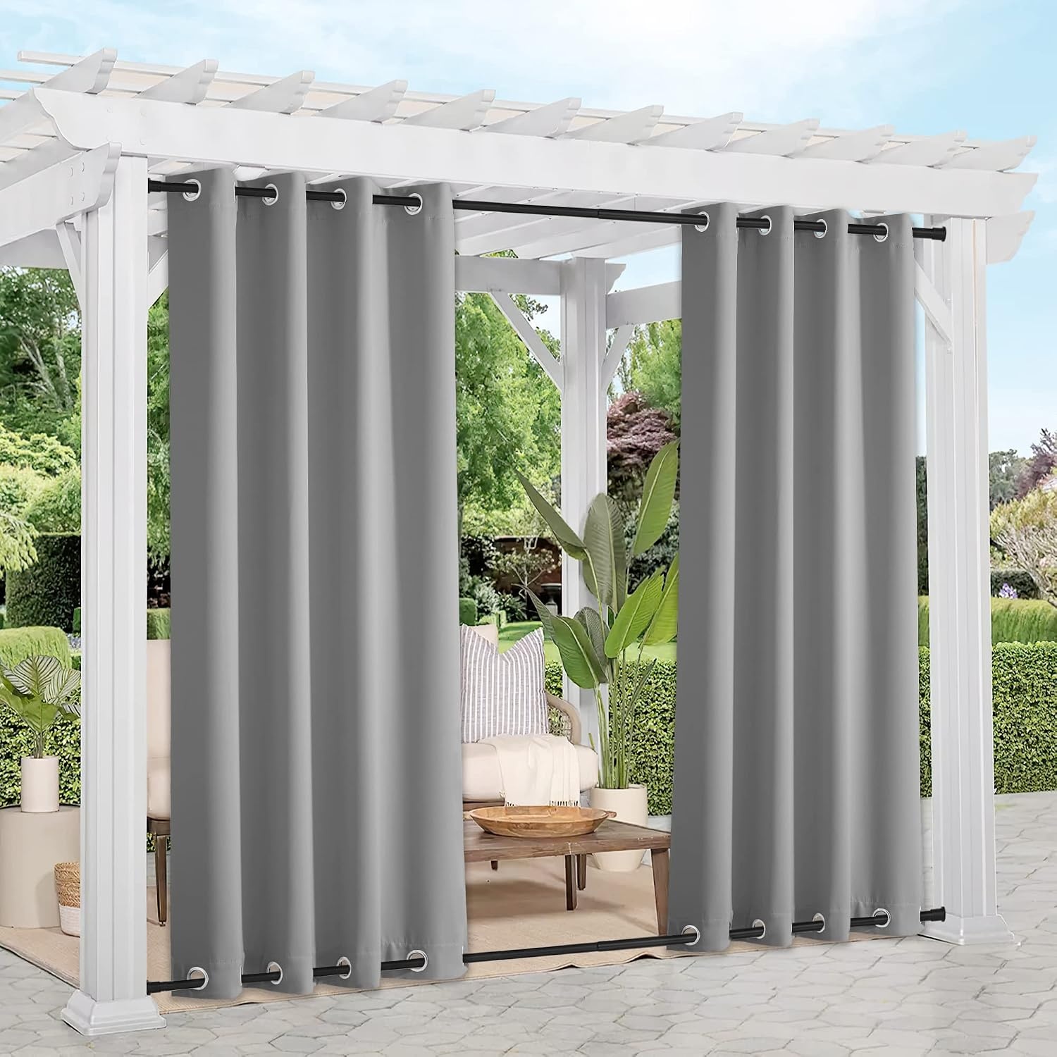 image:imageNICETOWN Weighted Outdoor Curtains for Patio Waterproof W52xL84 in 2 PanelsSilver Grey