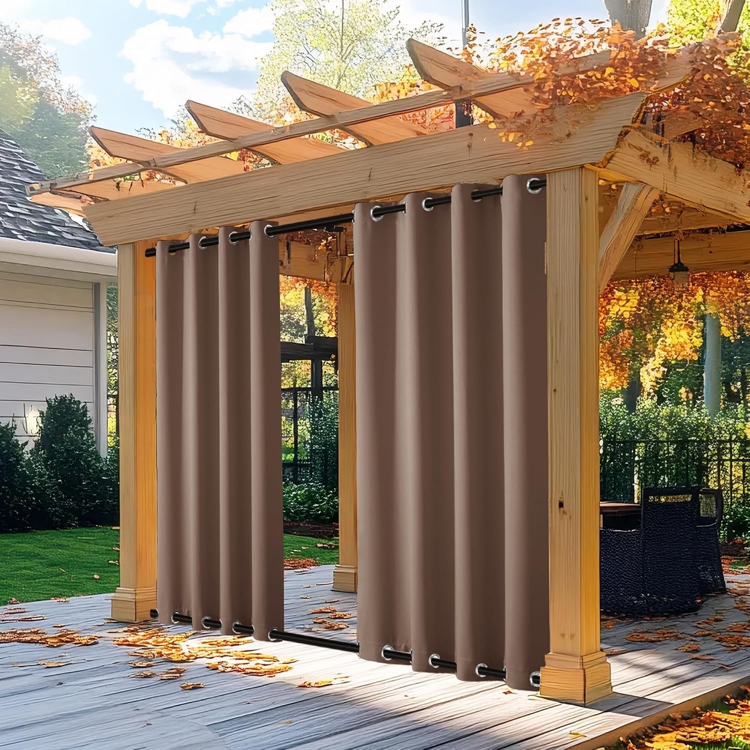 image:imageNICETOWN Weighted Outdoor Curtains for Patio Waterproof W52xL84 in 2 PanelsTan