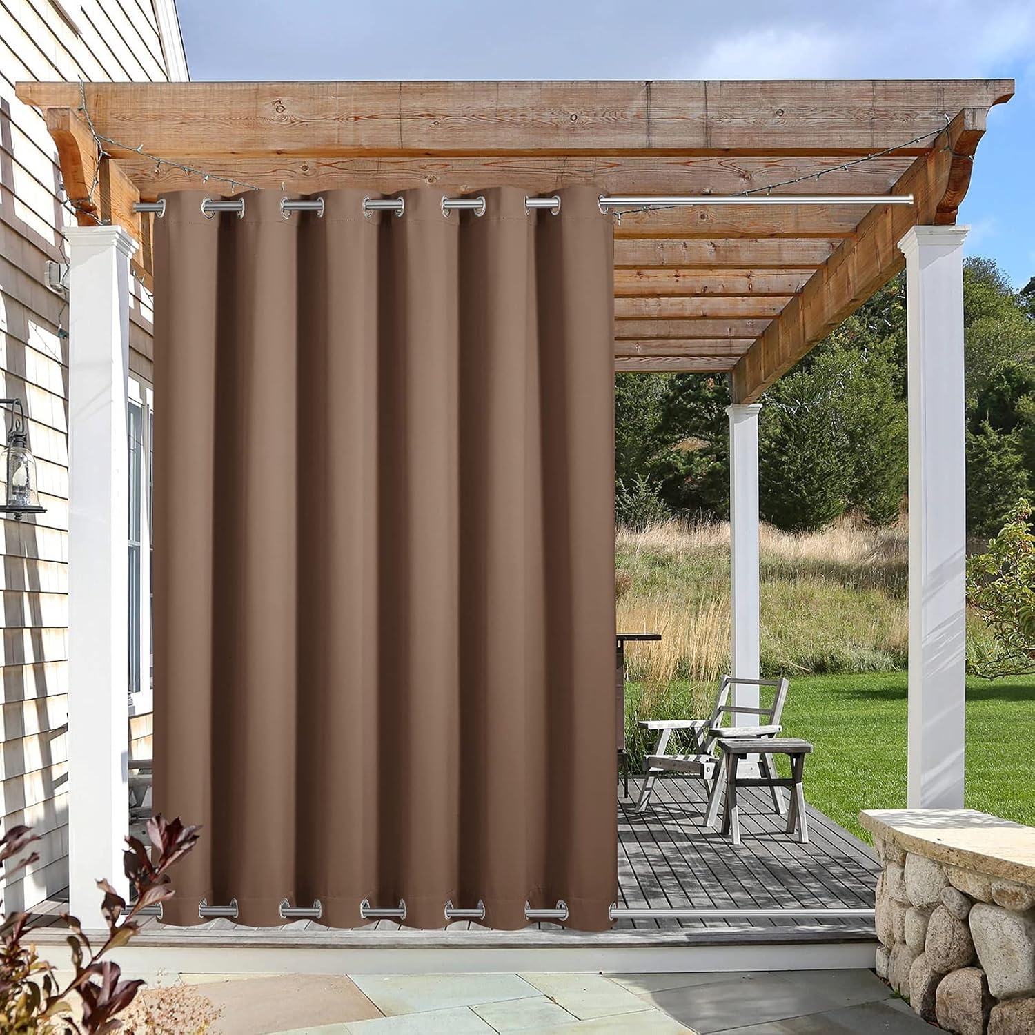 image:imageNICETOWN Weighted Outdoor Curtains for Patio Waterproof W52xL84 in 2 PanelsTan