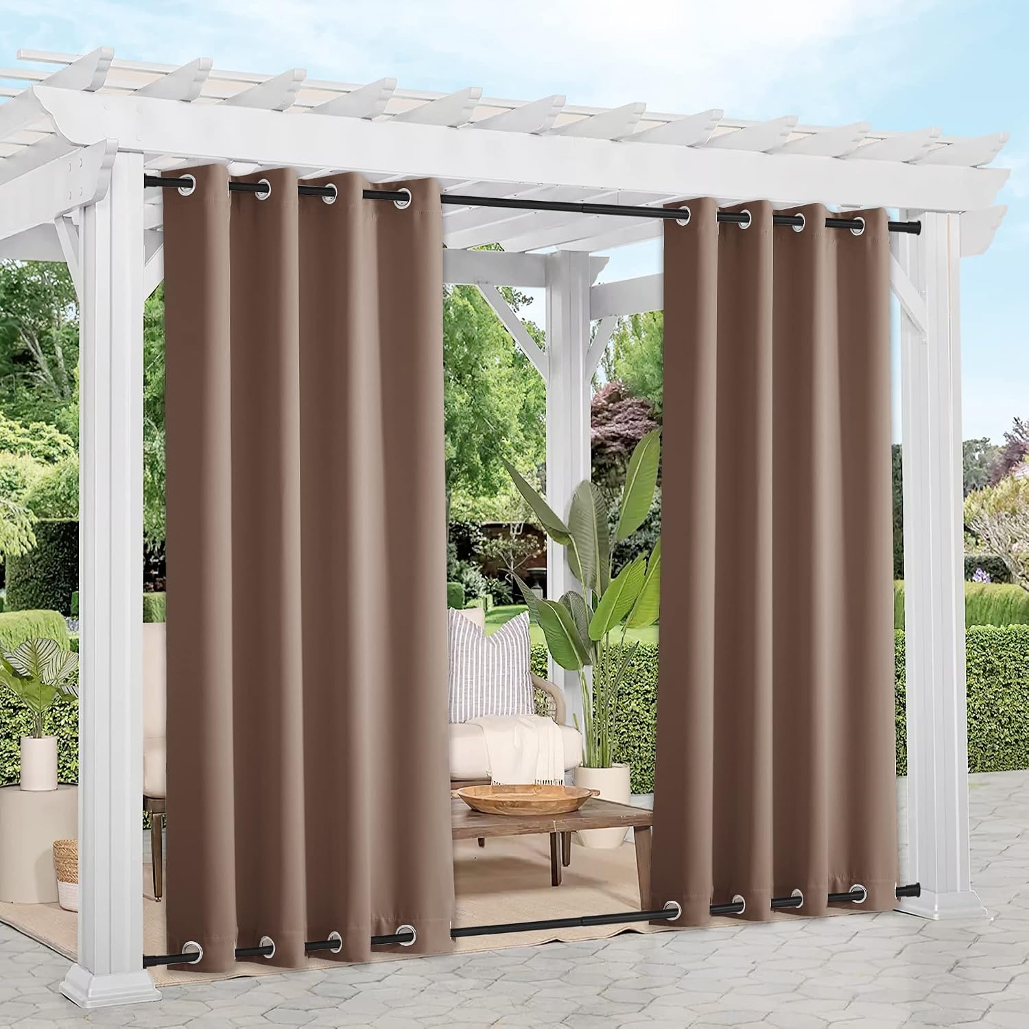 image:imageNICETOWN Weighted Outdoor Curtains for Patio Waterproof W52xL84 in 2 PanelsTan