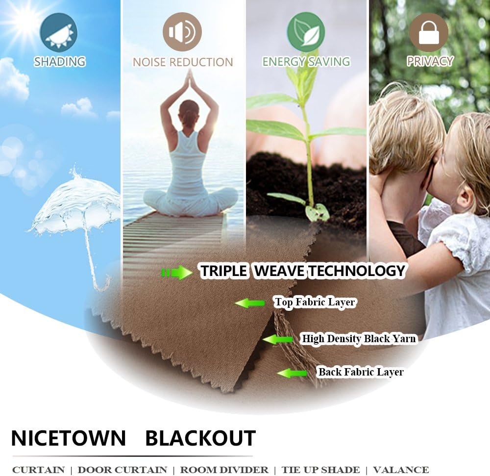 image:imageNICETOWN Weighted Outdoor Curtains for Patio Waterproof W52xL84 in 2 PanelsTan