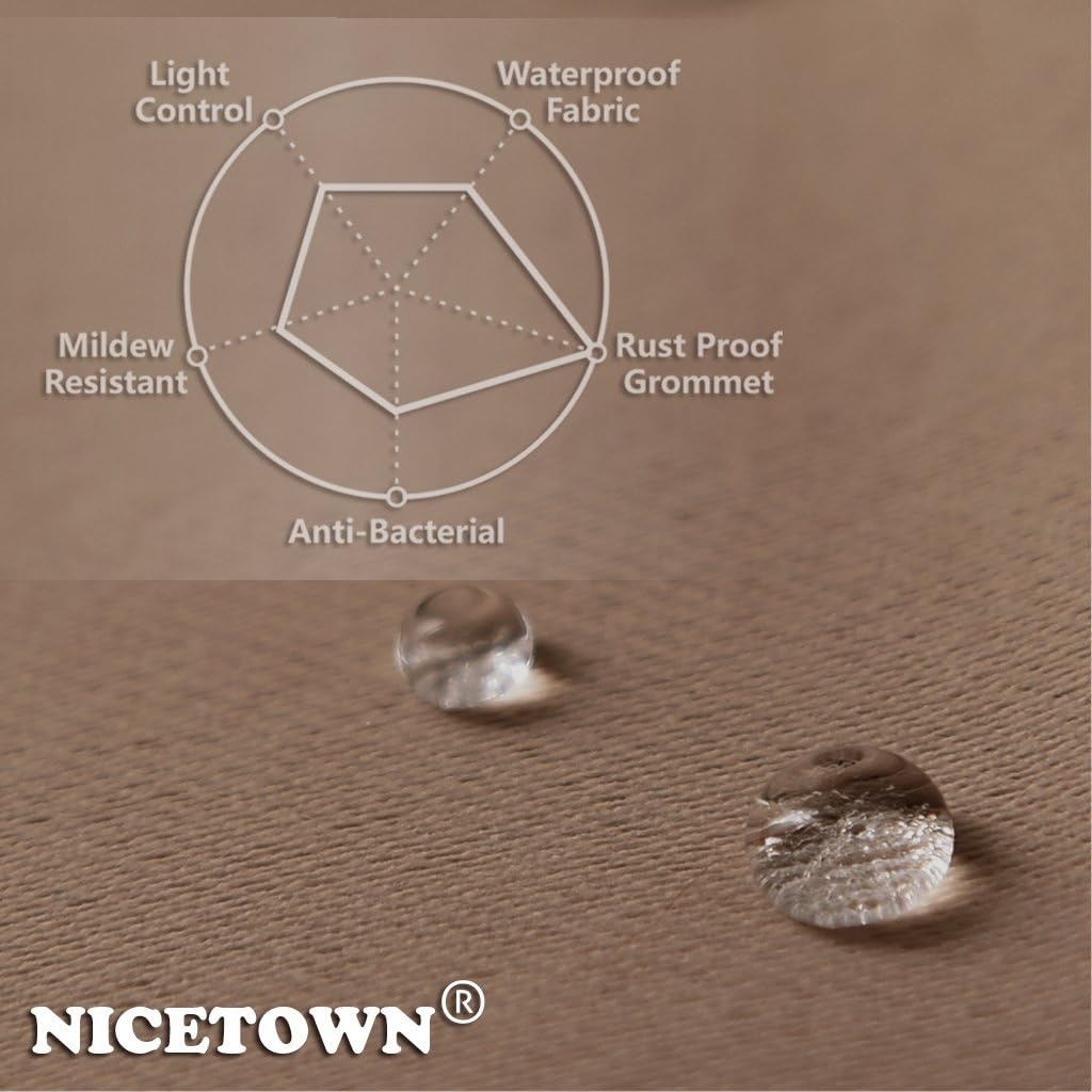 image:imageNICETOWN Weighted Outdoor Curtains for Patio Waterproof W52xL84 in 2 PanelsTan