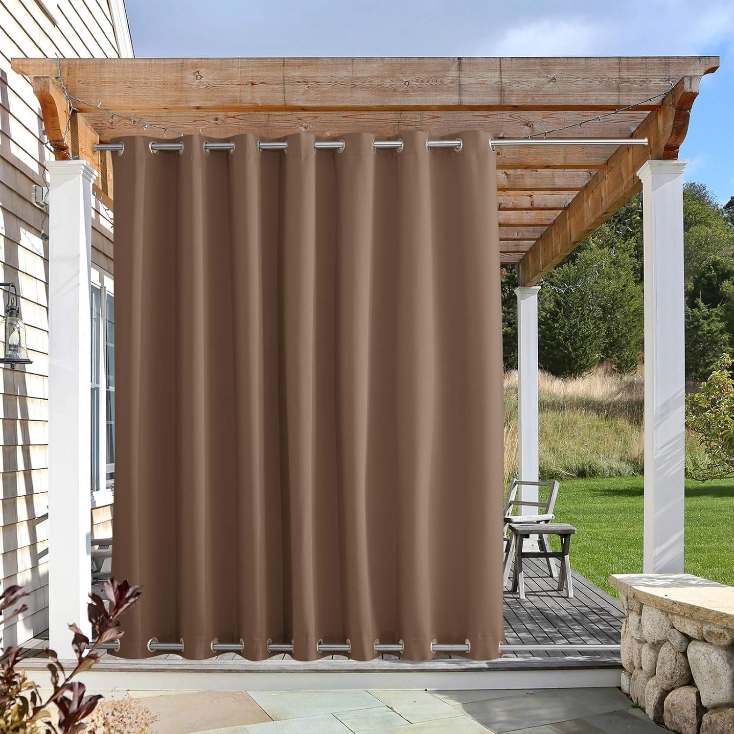 image:imageNICETOWN Weighted Outdoor Curtains for Patio Waterproof W52xL84 in 2 PanelsTan
