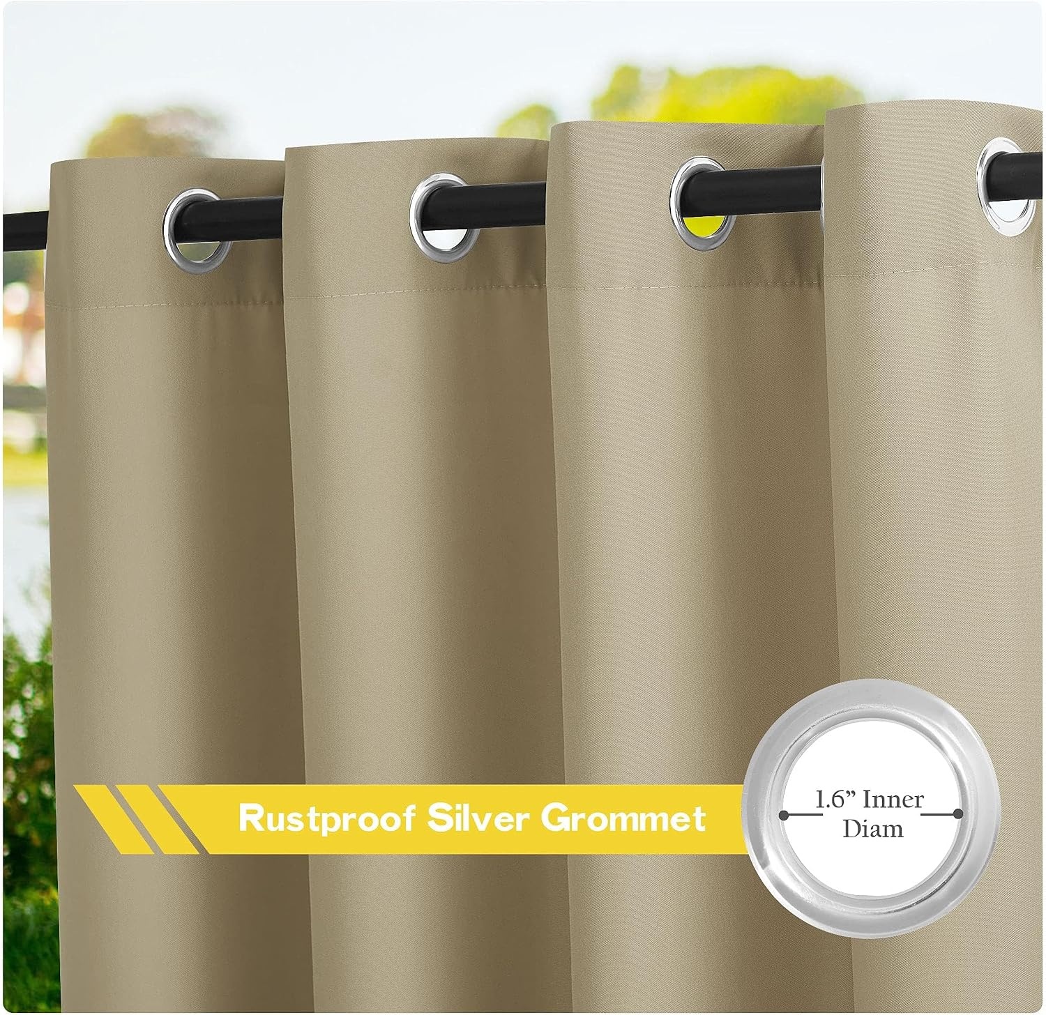 image:imageNICETOWN Weighted Outdoor Curtains for Patio Waterproof W52xL84 in 2 PanelsTaupe