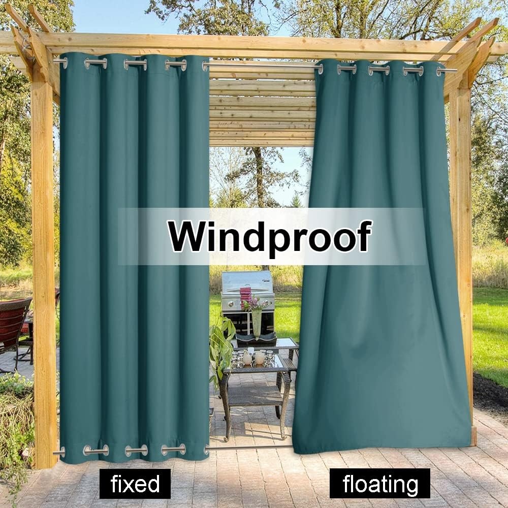 image:imageNICETOWN Weighted Outdoor Curtains for Patio Waterproof W52xL84 in 2 PanelsTeal
