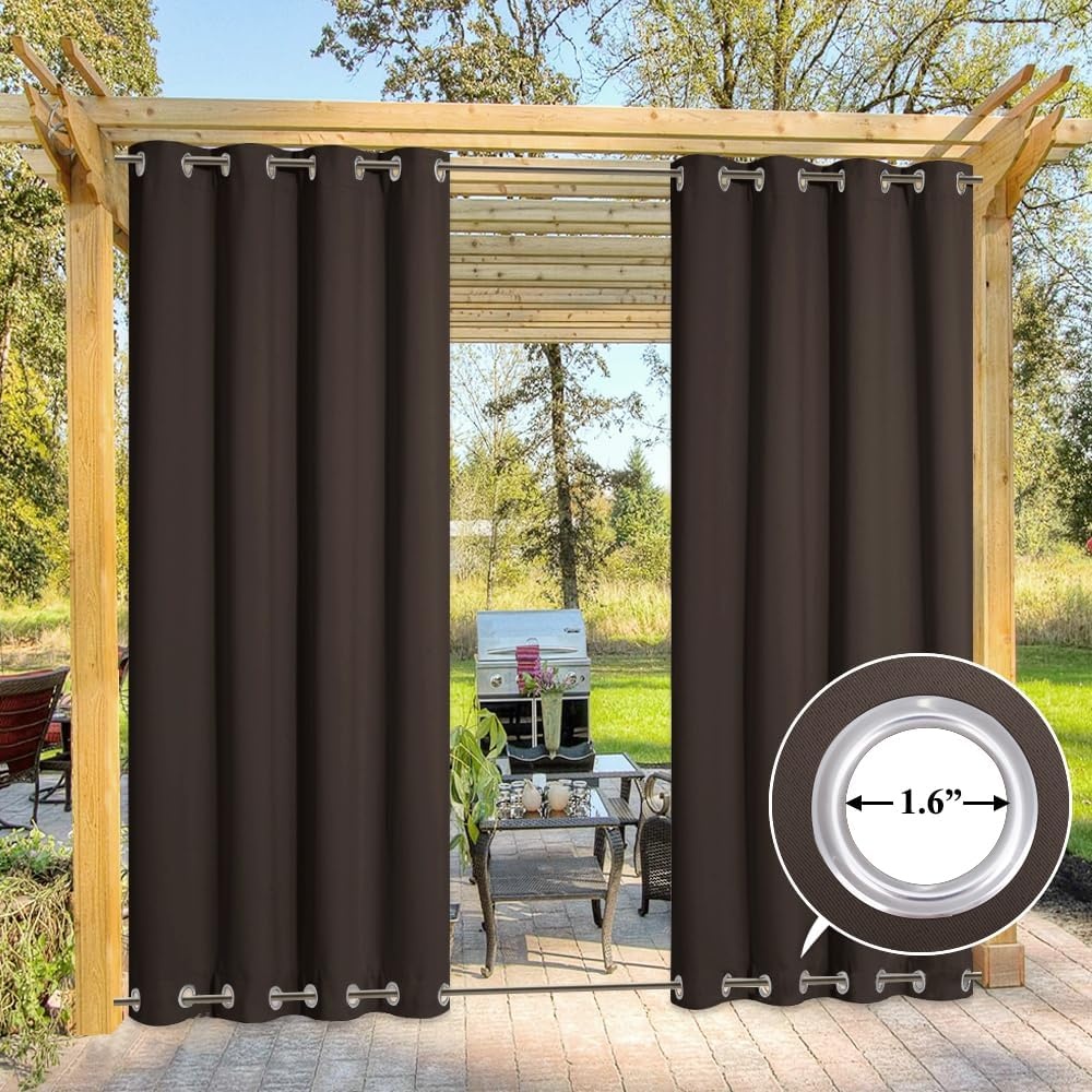 image:imageNICETOWN Weighted Outdoor Curtains for Patio Waterproof W52xL84 in 2 PanelsToffee Brown