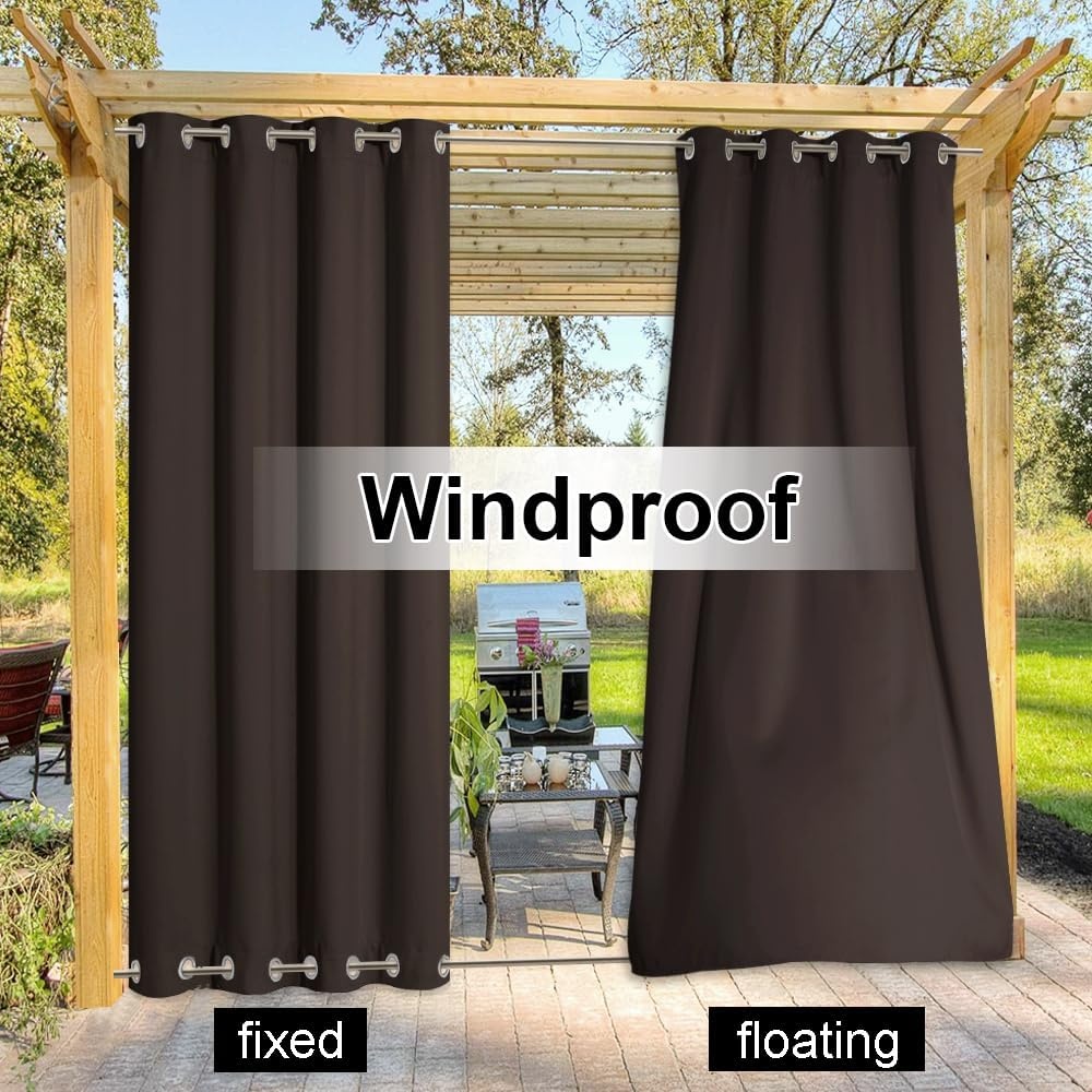image:imageNICETOWN Weighted Outdoor Curtains for Patio Waterproof W52xL84 in 2 PanelsToffee Brown