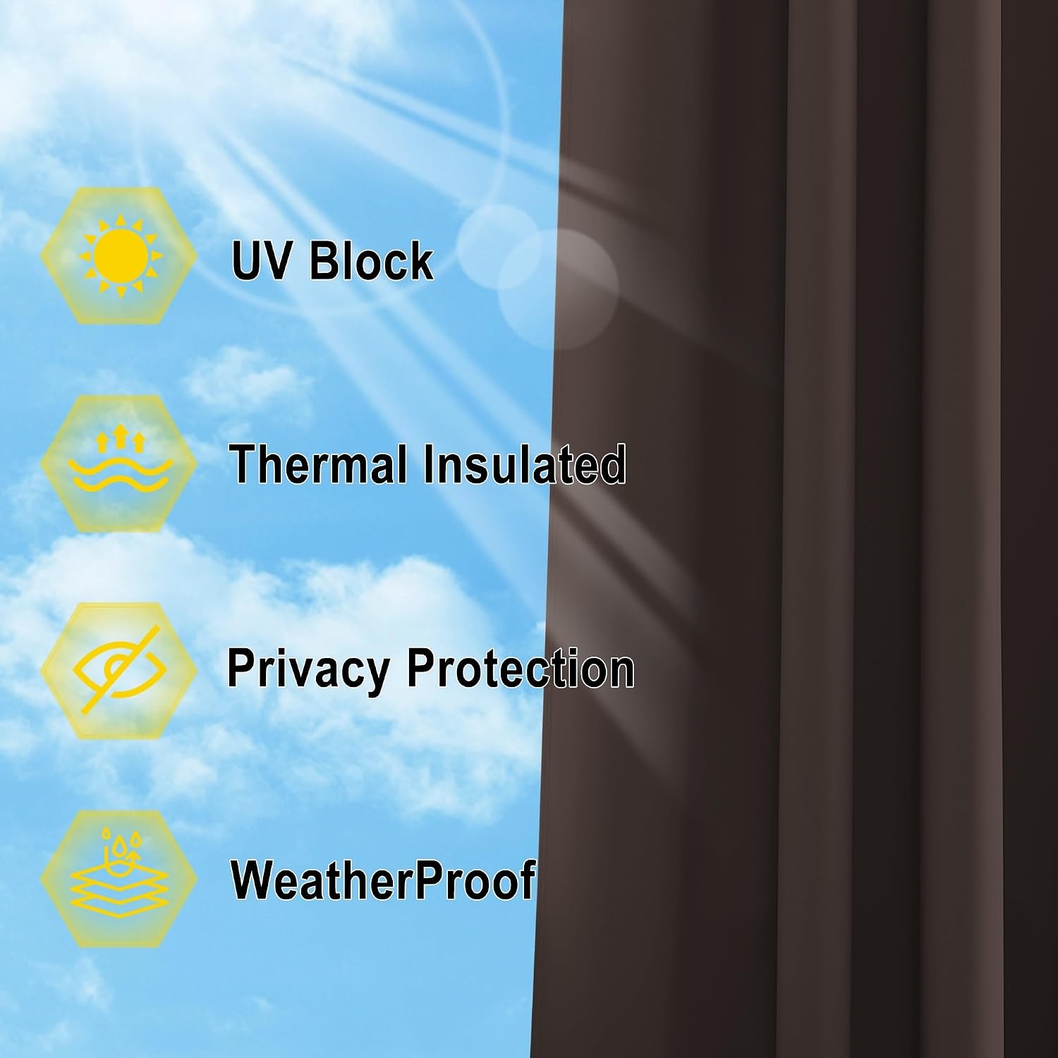 image:imageNICETOWN Weighted Outdoor Curtains for Patio Waterproof W52xL84 in 2 PanelsToffee Brown