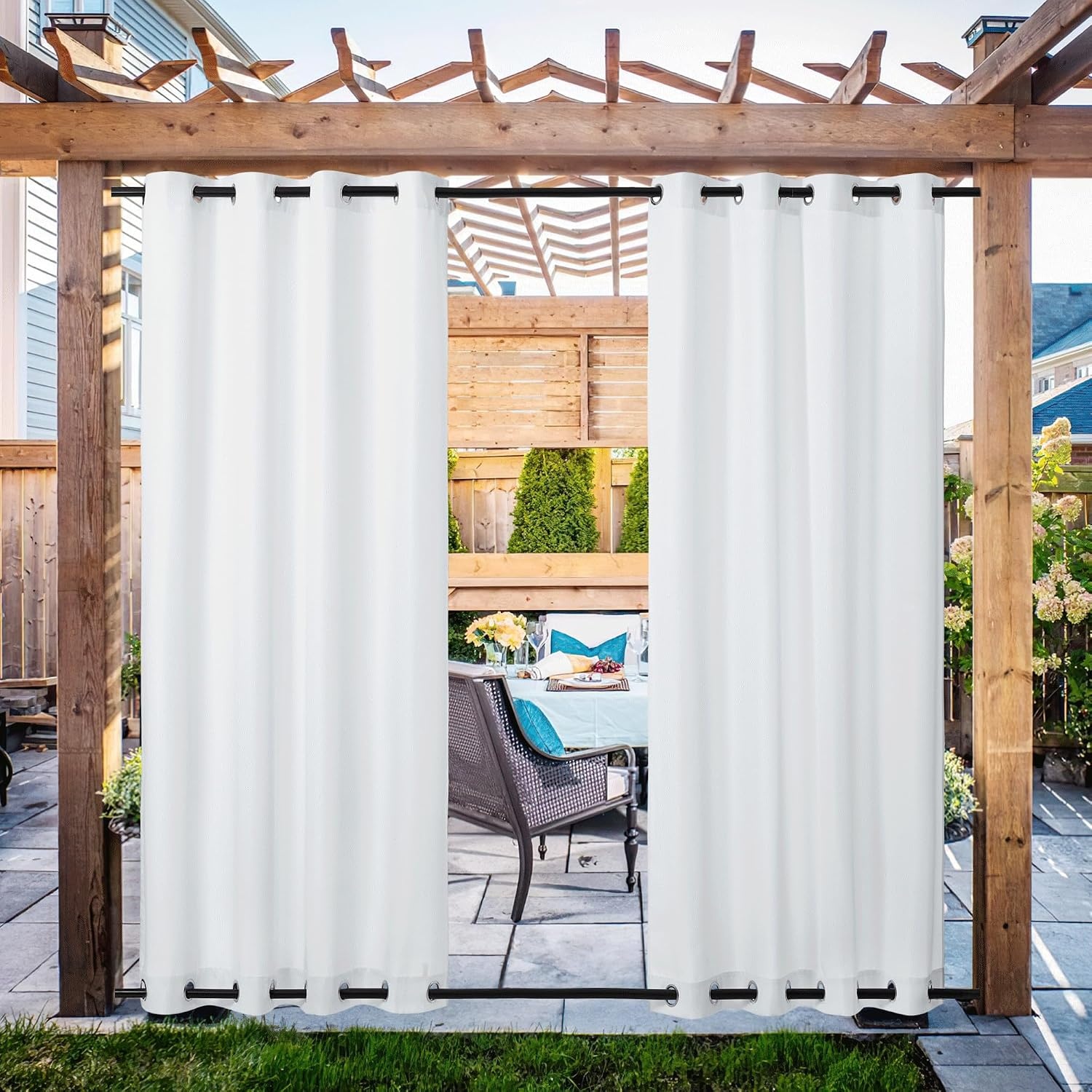 image:imageNICETOWN Weighted Outdoor Curtains for Patio Waterproof W52xL84 in 2 PanelsWhite