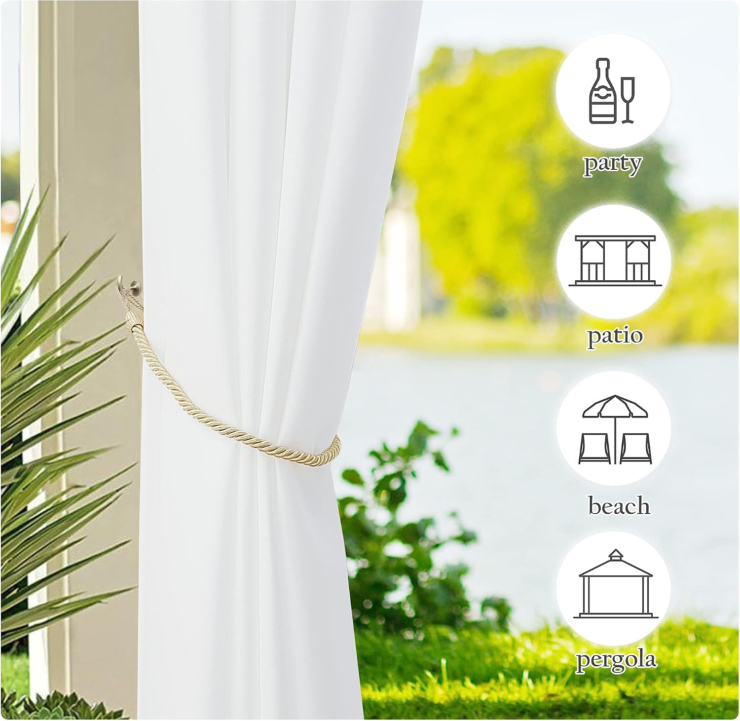 image:imageNICETOWN Weighted Outdoor Curtains for Patio Waterproof W52xL84 in 2 PanelsWhite