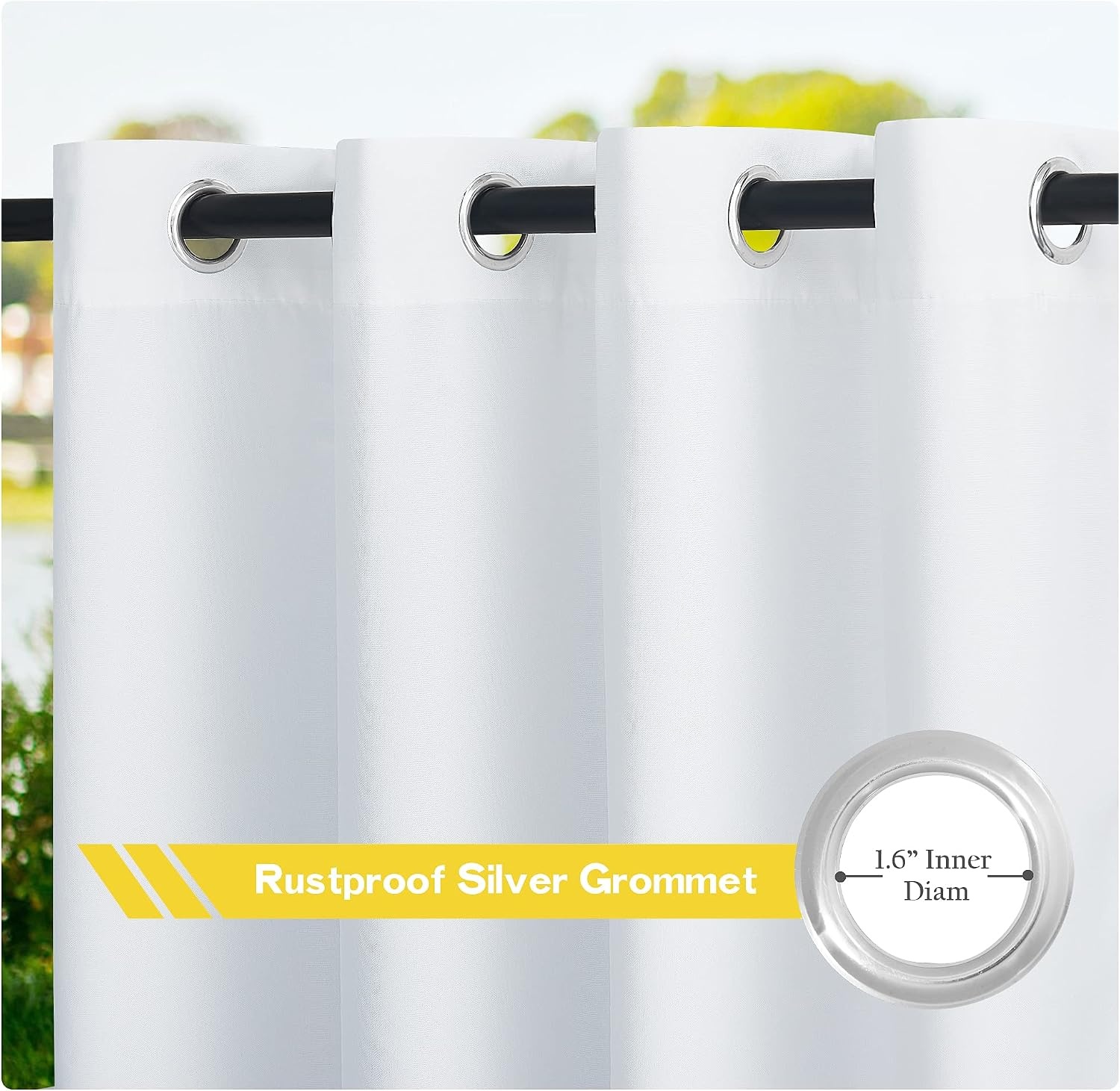 image:imageNICETOWN Weighted Outdoor Curtains for Patio Waterproof W52xL84 in 2 PanelsWhite