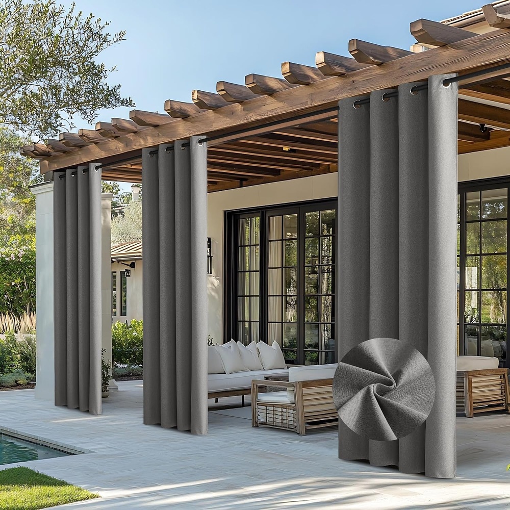 image:imageNICETOWN 100 Blackout Outdoor Curtains for Patio Waterproof 2 PanelsGrey
