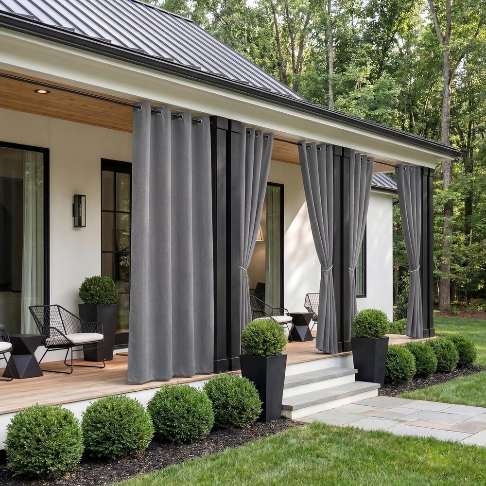 image:imageNICETOWN 100 Blackout Outdoor Curtains for Patio Waterproof 2 PanelsLight Grey