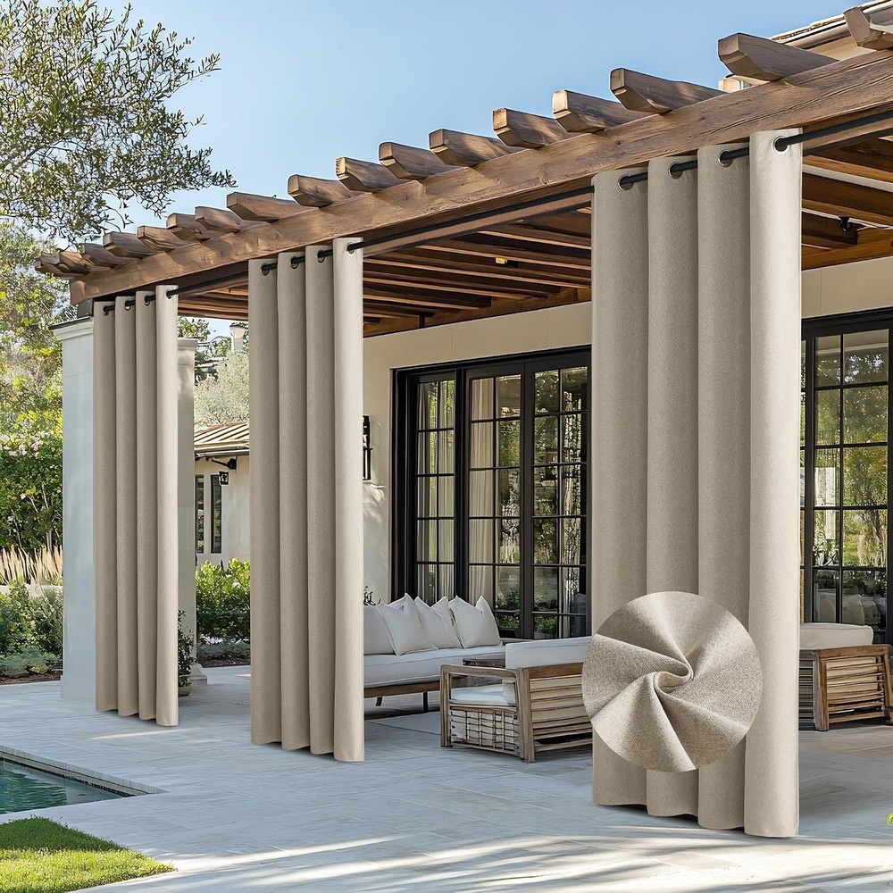 image:imageNICETOWN 100 Blackout Outdoor Curtains for Patio Waterproof 2 PanelsNatural