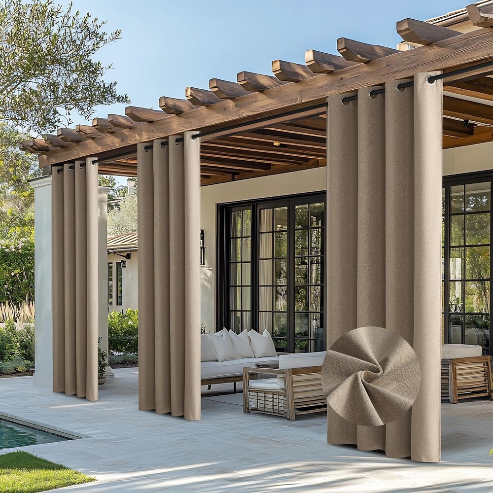 image:imageNICETOWN 100 Blackout Outdoor Curtains for Patio Waterproof 2 PanelsTaupe