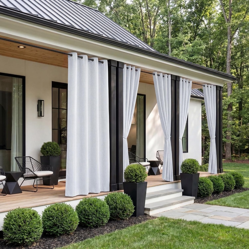 image:imageNICETOWN 100 Blackout Outdoor Curtains for Patio Waterproof 2 PanelsWhite