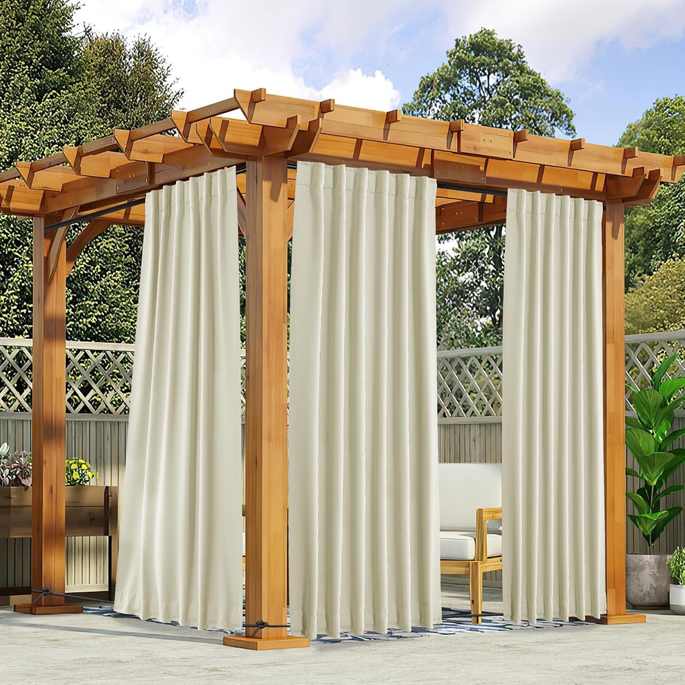 image:imageNICETOWN 2 Panels Outdoor Curtains for Patio Waterproof Windproof W52 x L84Beige
