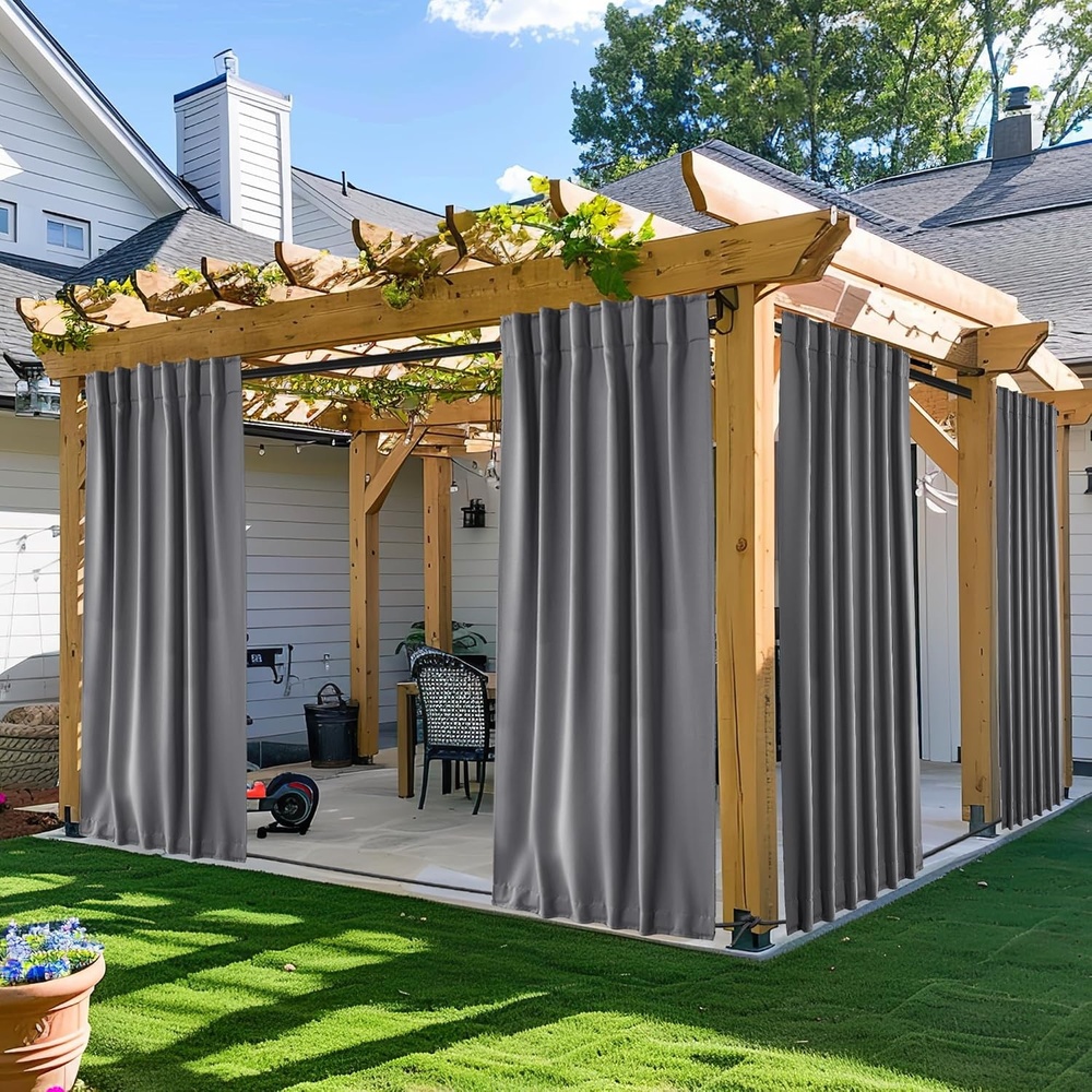image:imageNICETOWN 2 Panels Outdoor Curtains for Patio Waterproof Windproof W52 x L84Grey