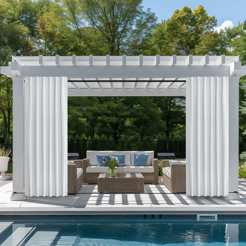 image:imageNICETOWN 2 Panels Outdoor Curtains for Patio Waterproof Windproof W52 x L84Greyish White