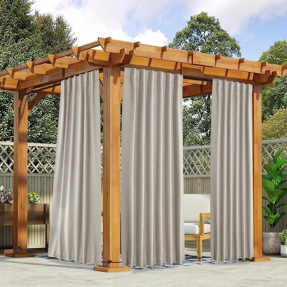 image:imageNICETOWN 2 Panels Outdoor Curtains for Patio Waterproof Windproof W52 x L84Natural