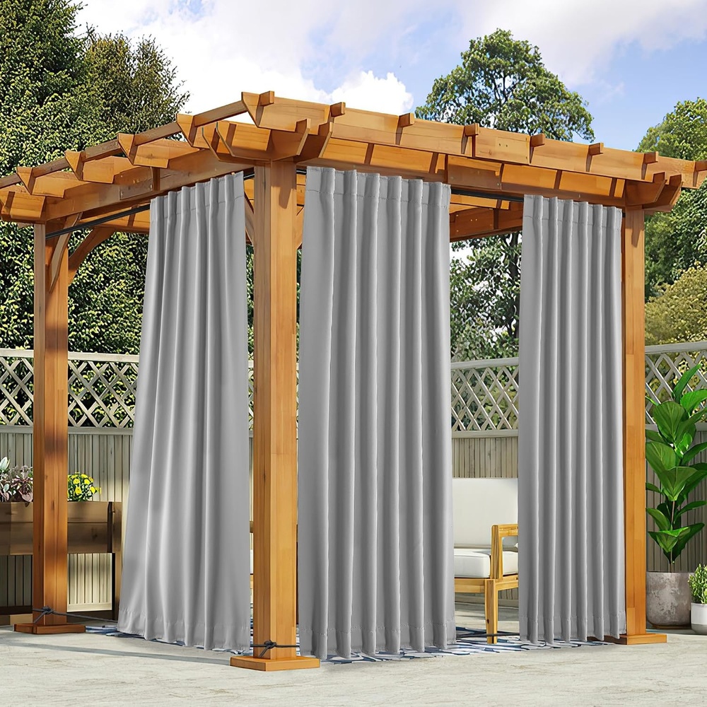 image:imageNICETOWN 2 Panels Outdoor Curtains for Patio Waterproof Windproof W52 x L84Silver Gray