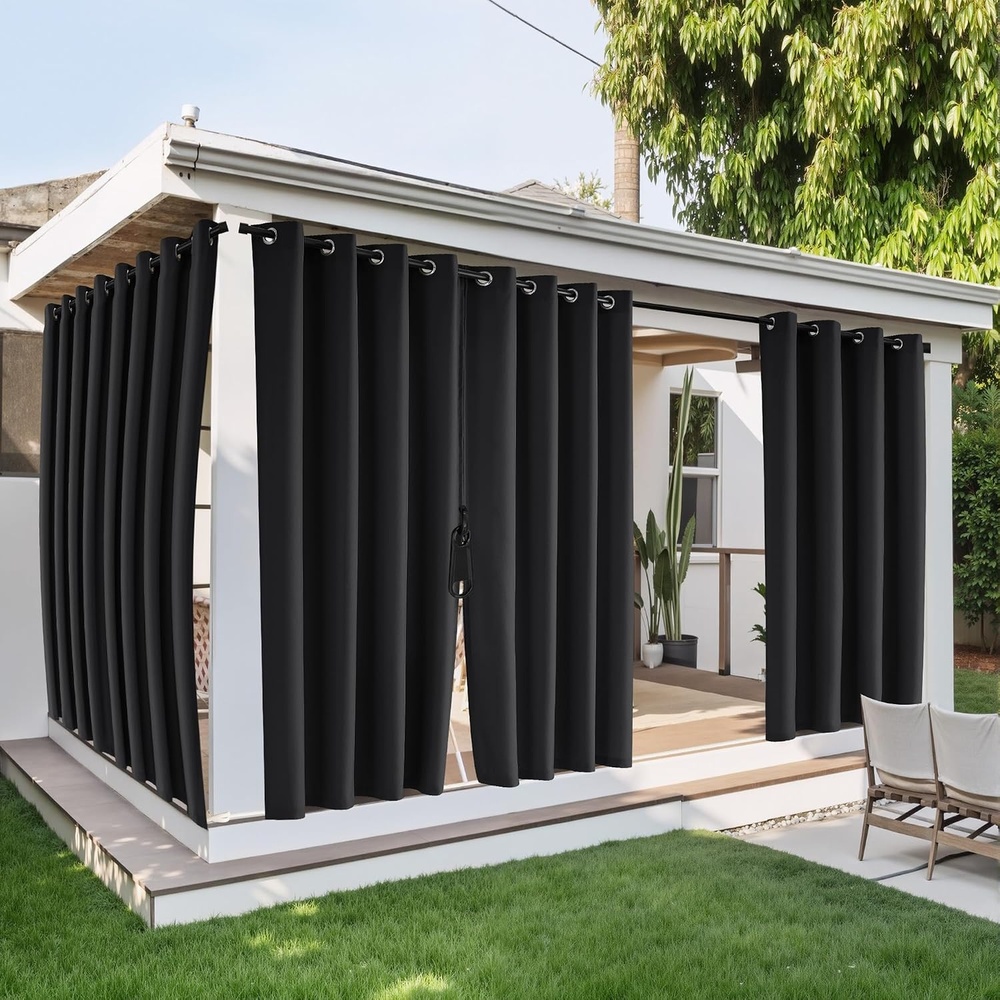 image:imageNICETOWN Outdoor Curtains for Patio Waterproof with Zipper Connects 2 PCsBlack