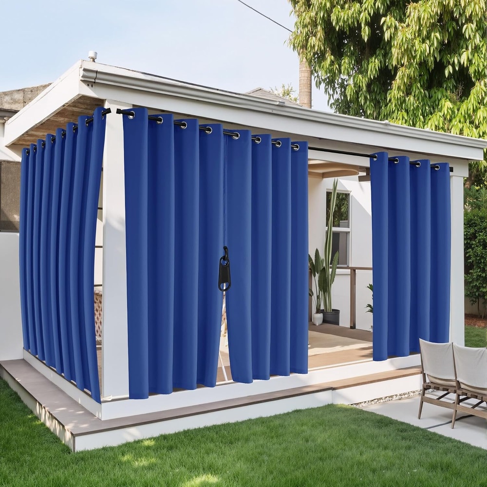 image:imageNICETOWN Outdoor Curtains for Patio Waterproof with Zipper Connects 2 PCsBlue