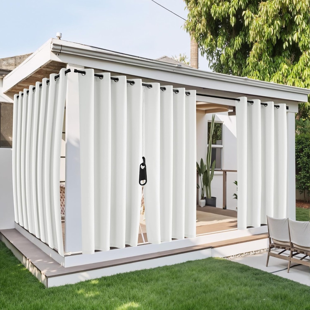 image:imageNICETOWN Outdoor Curtains for Patio Waterproof with Zipper Connects 2 PCsWhite