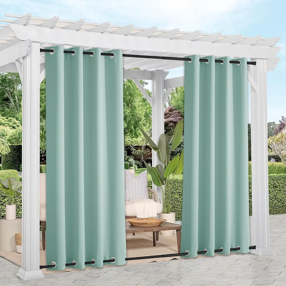 image:imageNICETOWN Weighted Outdoor Curtains for Patio Waterproof W52xL84 in 2 PanelsAqua Blue