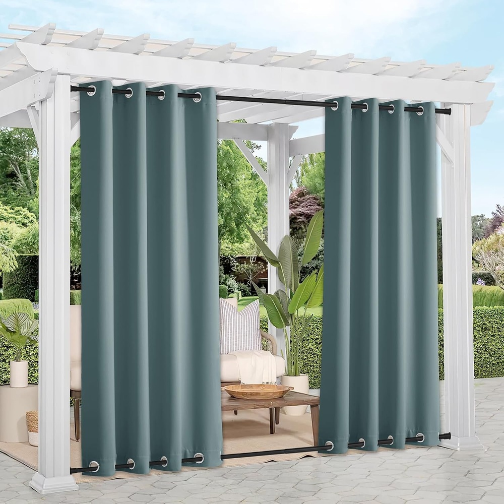 image:imageNICETOWN Weighted Outdoor Curtains for Patio Waterproof W52xL84 in 2 PanelsGreyish Blue