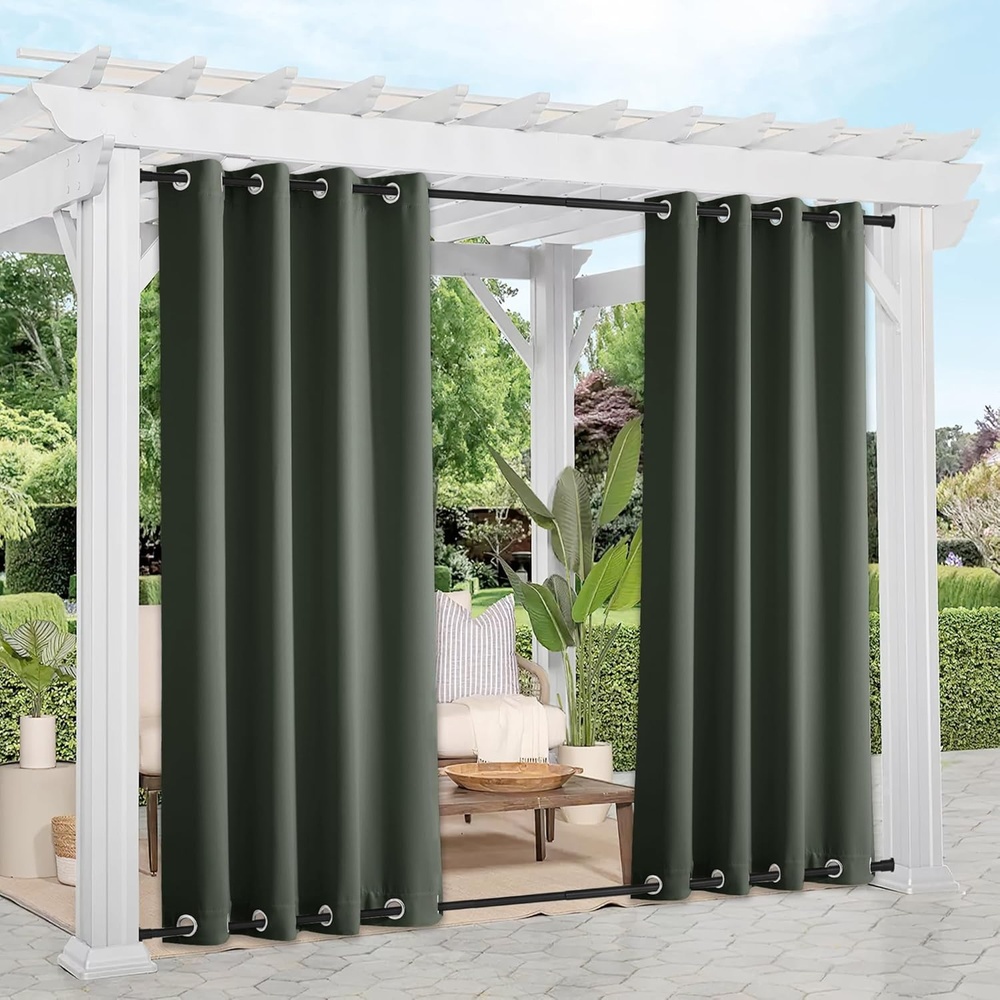 image:imageNICETOWN Weighted Outdoor Curtains for Patio Waterproof W52xL84 in 2 PanelsGreyish Green