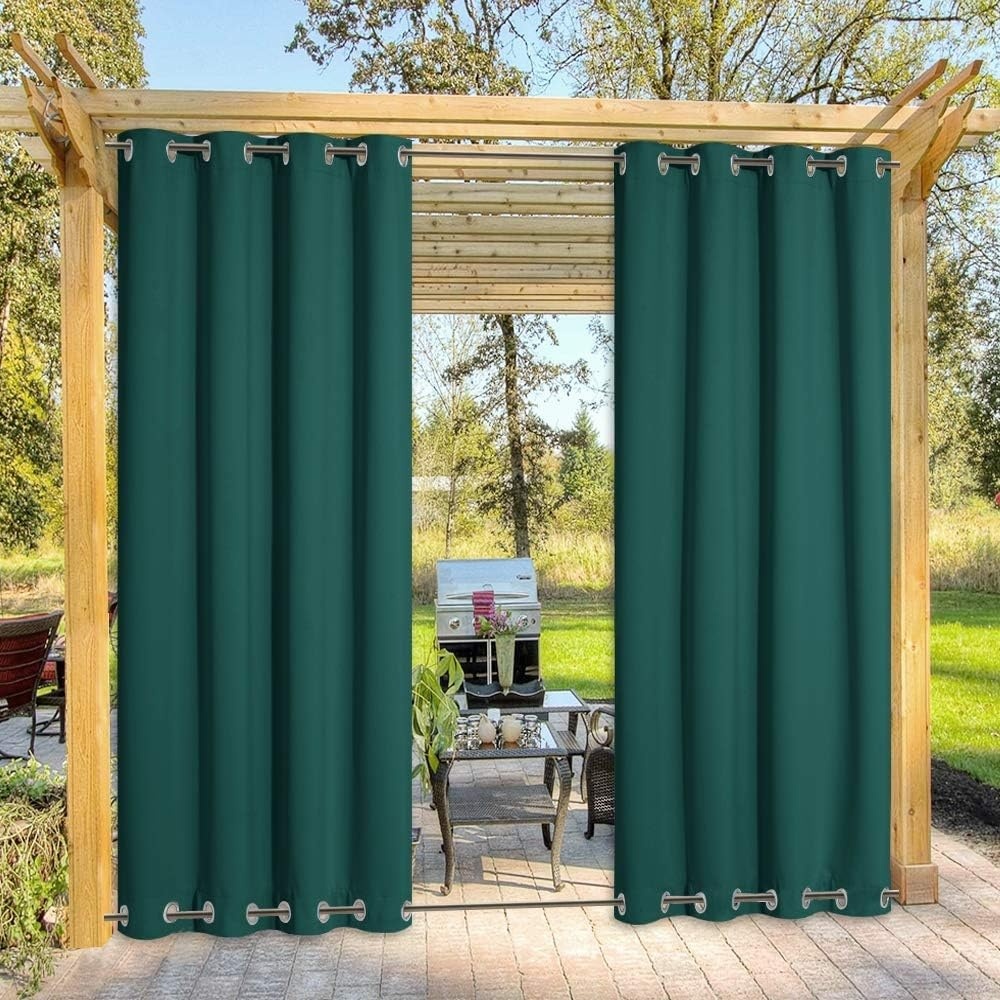 image:imageNICETOWN Weighted Outdoor Curtains for Patio Waterproof W52xL84 in 2 PanelsHunter Green