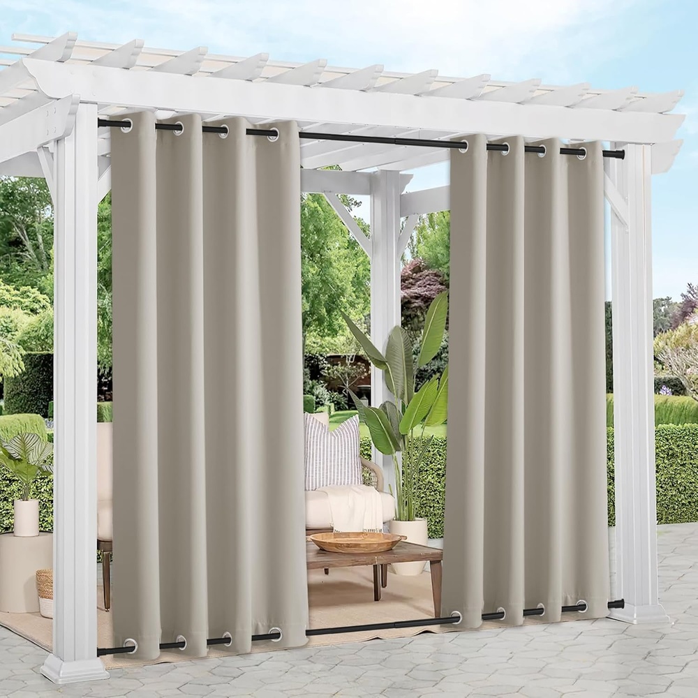 image:imageNICETOWN Weighted Outdoor Curtains for Patio Waterproof W52xL84 in 2 PanelsNatural