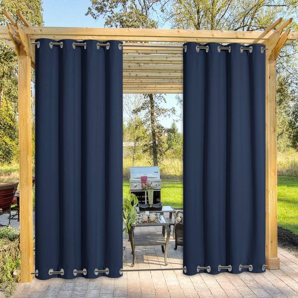 image:imageNICETOWN Weighted Outdoor Curtains for Patio Waterproof W52xL84 in 2 PanelsNavy Blue
