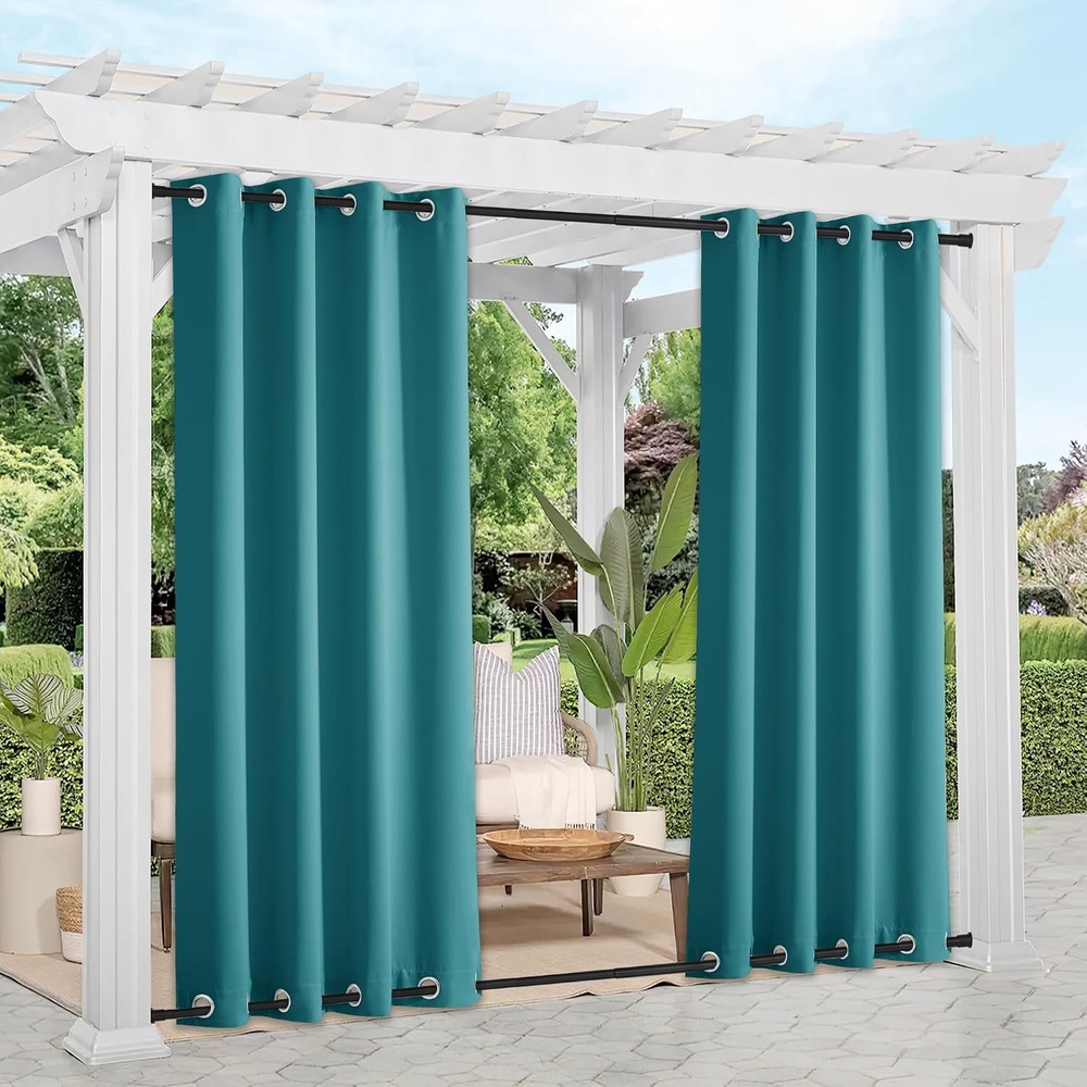 image:imageNICETOWN Weighted Outdoor Curtains for Patio Waterproof W52xL84 in 2 PanelsPeacock Teal
