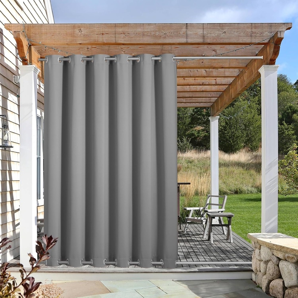 image:imageNICETOWN Weighted Outdoor Curtains for Patio Waterproof W52xL84 in 2 PanelsSilver Gray