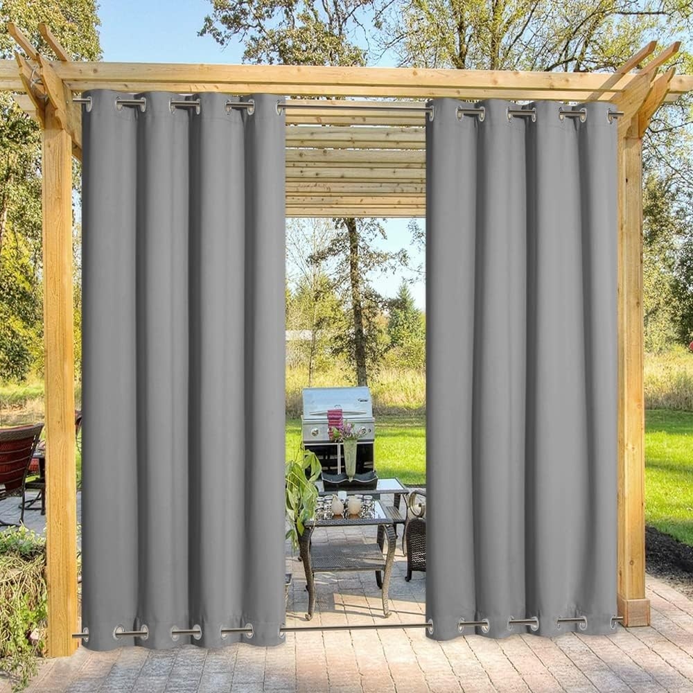 image:imageNICETOWN Weighted Outdoor Curtains for Patio Waterproof W52xL84 in 2 PanelsSilver Grey