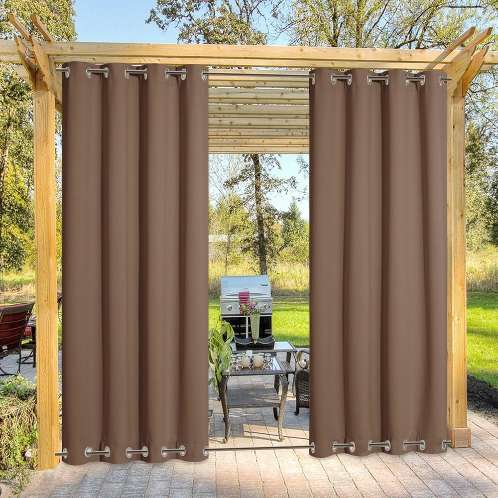 image:imageNICETOWN Weighted Outdoor Curtains for Patio Waterproof W52xL84 in 2 PanelsTan