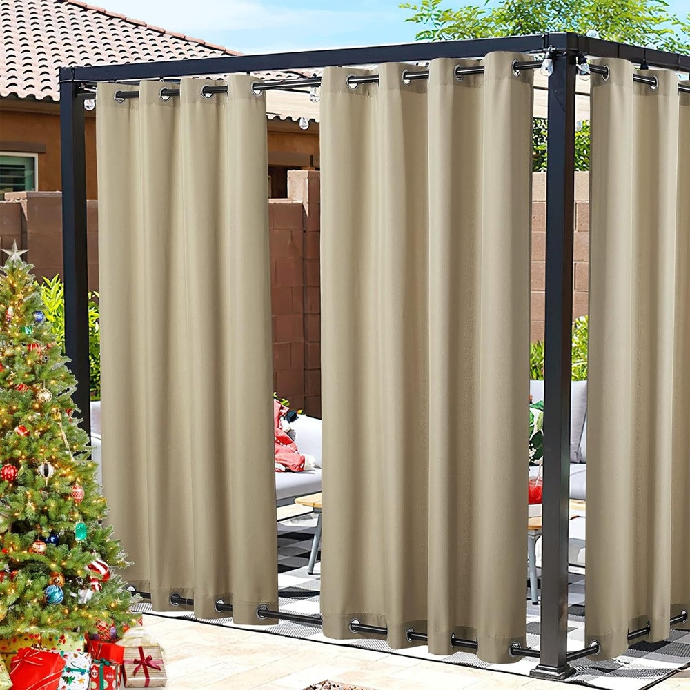 image:imageNICETOWN Weighted Outdoor Curtains for Patio Waterproof W52xL84 in 2 PanelsTaupe