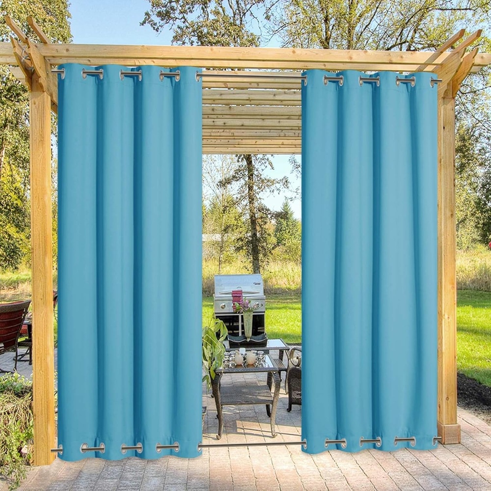image:imageNICETOWN Weighted Outdoor Curtains for Patio Waterproof W52xL84 in 2 PanelsTeal Blue