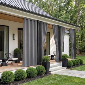 NICETOWN 100% Blackout Outdoor Curtains for Patio Waterproof 2 Panels(Light Grey)