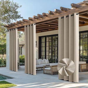 NICETOWN 100% Blackout Outdoor Curtains for Patio Waterproof 2 Panels(Natural)