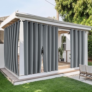 NICETOWN Outdoor Curtains for Patio Waterproof with Zipper Connects 2 PCs(Grey)